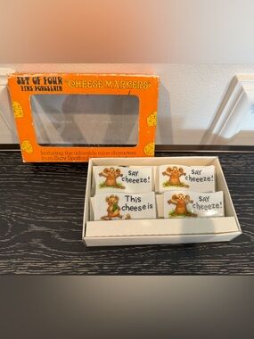 NOS Suzy Zoo Mice Porcelain Cheese Markers Enesco Japan Set of 4 Vintage 1976